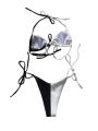 Women's Two-Piece Bikini, Patchwork Color Tie-Up Letter Pattern Bra + Printing Panties Split Swimsuit. 