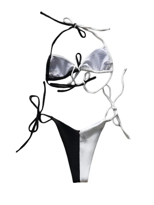 Women's%20Two-Piece%20Bikini,%20Patchwork%20Color%20Tie-Up%20Letter%20Pattern%20Bra%20+%20Printing%20Panties%20Split%20Swimsuit%20-%20Image%208