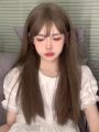 Qi Bangs Internet Celebrity Pure Desire Style Black Long Straight Hair Natural Wig Female Full-Head Wig White Gold Color Wig Long Straight Hair Barbie.