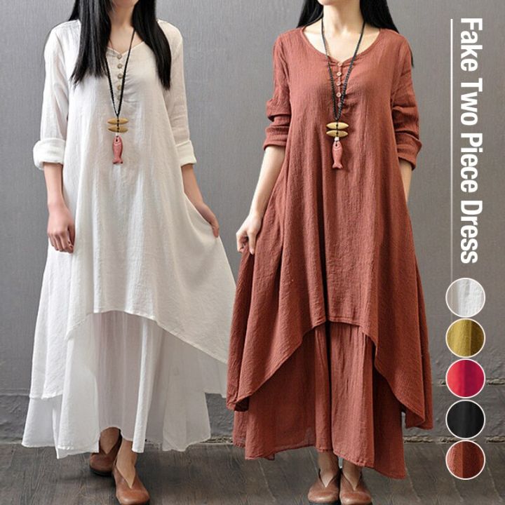 Summer%20Women%20Boho%20Vintage%20Kaftan%20Loose%20Gypsy%20Maxi%20Dress%20Two-piece%20Literary%20Irregular%20Large%20Swing%20Dress%20Robe%20-%20Image%202