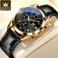 OLEVS 2872 Watch For Men Waterproof Business Dress Analog Quartz Calendar Wristwatch Luxury Brand Date Sport Leather Luminous Clock Black. 