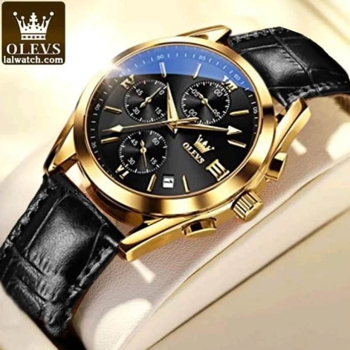OLEVS 2872 Watch For Men Waterproof Business Dress Analog Quartz Calendar Wristwatch Luxury Brand Date Sport Leather Luminous Clock Black