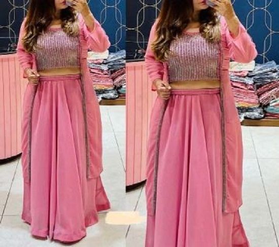 Georgette Stone Work Readymade Party Koti Lehenga for Women