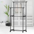 Double Rod Clothing Rack Heavy Duty Portable Movable Wheel Clothes Organizer for Office Living Room. 