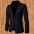Men Blazer Single Button Solid Color Turndown Collar Plus Size Slim Pockets Suit Coat for Office.