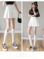 Preppy Style High Waist Solid Pleated Mini Skirt Women Summer Spring Korean Fashion Cute White A-line Skirt Skort Clothes.