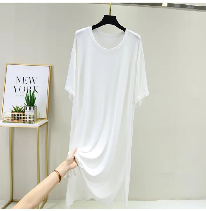 Midi%20dresses,%20thin%20round%20neck%20base%20dresses,%20casual%20and%20fashionable%20slit%20skirts,%20short%20sleeves,%20loose%20A-line%20skirts%20worn%20outside%20in%20summer%20-%20Image%207