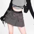 Long legs secret high waist waist two overalls pleated skirt denim skirt spring new American spice skirt thin. 