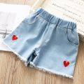 New Summer Girls Jeans Shorts Kids Clothes Baby Girl Cotton Heart Embroidery Bear Denim Short Korean Toddler Casual Pants 2-8Y.
