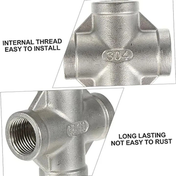 4Pcs%20Four-Way%20Joint%20Stainless%20Steel%20Hose%20Garden%20Hose%20Tube%20Connector%20Silver%20Water%20Tube%20Head%20Easy%20to%20Use%20-%20Image%206