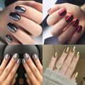 24pcs/set short nails metallic red black rose green blue silver golden square tips mirror effect press on false nail art. 