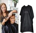 Professional Salon Cape Black Hair Styling Apron with Cap - Elegant Barber Haircut Gown. 