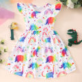 GC Baby Girls Summer Casual Skirt Toddler Fly Sleeve Cartoon Dinosaur Print Dress Round Neck A Line Dresses. 