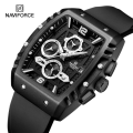 NAVIFORCE 8025 Fashion Multi-function Chronograph Men Watch Silicone Band Sport Luminous Calendar Quartz Watches Man-Black.