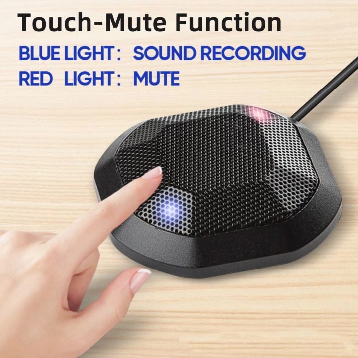 USB Conference Microphone 360 Omnidirectional Condenser Computer PC Mic with Touch Mute Plug Play Compatible with Windows MacOS