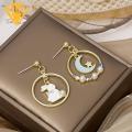 BODHI Stud Earrings Faux Pearl Romantic Rabbit Moon Star Dangling Earrings. 