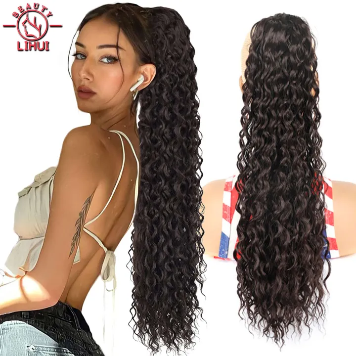 Curly%20Ponytail%20Extensions%20Clip%20in%20Synthetic%20Drawstring%20Ponytail%20Wig%20Long%20Water%20Wave%20Afro%20Pony%20Tail%20Women%20Hairpiece%20False%2022INCH%20-%20Image%203