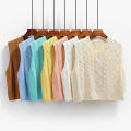 Korean Fashion Women's Sweater Vest 2024 New Spring Autumn Twist Knitted Loose V Neck Sleeveless Pullover Female Jupmer Tops. 
