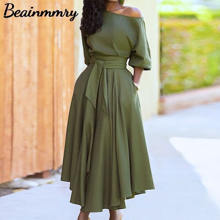 Women%20Elegant%20Sexy%20Off%20Shoulder%20Party%20Dress%202021%20Summer%20Tie-Up%20A-Line%20Dress%20Office%20Lady%20Casual%20Short%20Sleeve%20Pocket%20Dress%20Vestido%20-%20Image%203