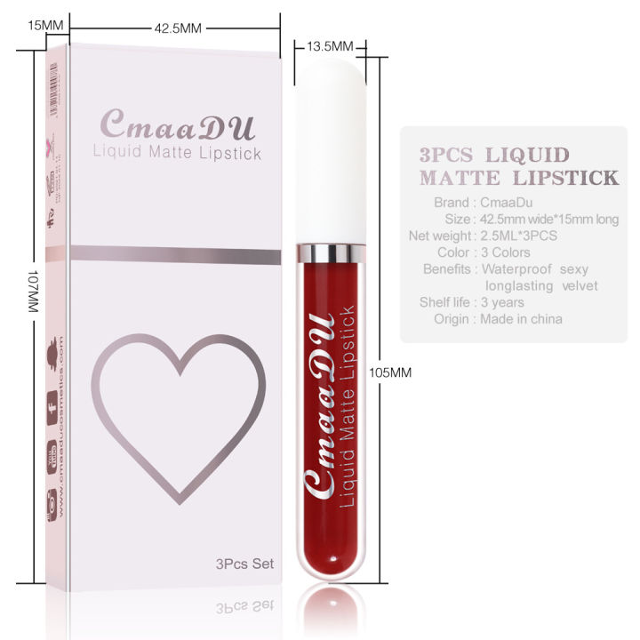 CmaaDu%203%20Pcs/set%20liquid%20matte%20non-stick%20cup%20waterproof%20lipstick%20set%20-%20Image%203