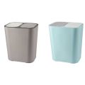 Trash Can Rectangle Plastic Push-Button Dual Compartment 12 Liter Recycling Waste Bin Garbage Can-Grey. 