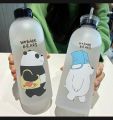 Panda Transparent Water Bottles With Straw Frosted Protein Shaker Kawaii Large Capacity Drinking Utensils 1L.
