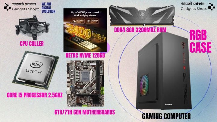 Full New Desktop with Intel Core i5 6th Gen Processor, 8GB RAM 128GB NVME 8GB Shared GPU Built Graphics Gaming PC