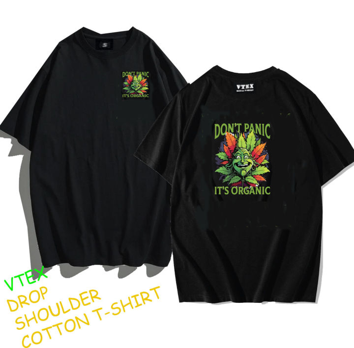 Drop Shoulder Short sleeve Weed Don’t Panic Print Mens T-shirt Cotton ...