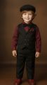Boys 5 Piece Black Party Dress Set with Waistcoat, Full Pant, Shirt Variations (White, Maroon, Black), Cap & Bow Tie – Baby Boy Black Formal Outfit for Wedding, Birthday & Eid (6 Months – 7 Years).