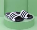 Men’s Adidas-PUMA Style Black & White Slide Slippers – Lightweight, CoMen’s Black & White Striped Casual Slides –.
