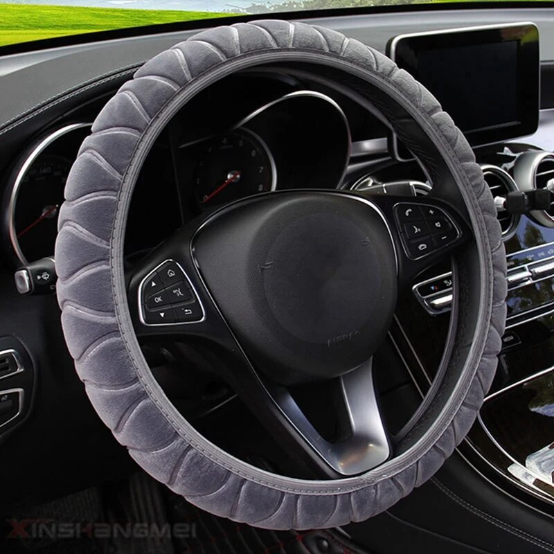 【Deal】 37-39cm Universal Steering Wheel Cover Soft Warm Plush Steering Wheel Cover For Winter Warm Car Steering Wheel Interior Parts