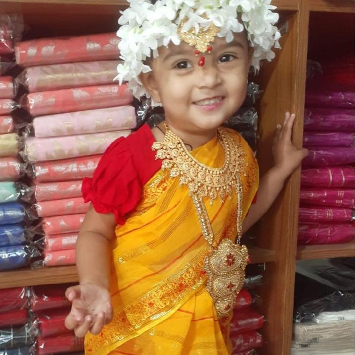 cotton saree for child fashion (5+ haat) yellow color