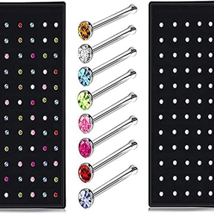 Stainless Steel Nose Pin (5 Pcs White 5 Pcs Colorful ) 10Pcs