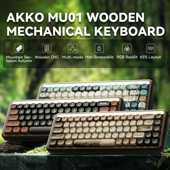 Akko MU01 Wooden Mechanical Keyboard MOA Profile RGB Hot-swappable BT 5.0/2.4G Wireless Type-C Wired Gaming Keyboard