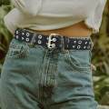 Double Grommet Belt, Punk Belt Adjustable Women Men Belt Double Hole Eyelet Belt Jeans Belt.