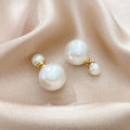 Korean Style New S925 Silver Needle Graceful Personality Large and Small Pearls Front and Rear Stud Earrings Pearl Short Earrings Female Earrings. 