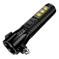 Multifunctional Strong Light Flashlight Car Safety Hammer USB Rechargeable Fire Emergency Signal Lamp.