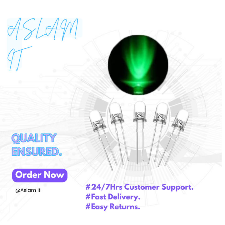 5mm Transparent LED Light Colour Green 50 Pcs