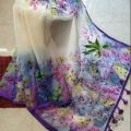 Half Silk Exclusive Design Hand Printed Saree for women.