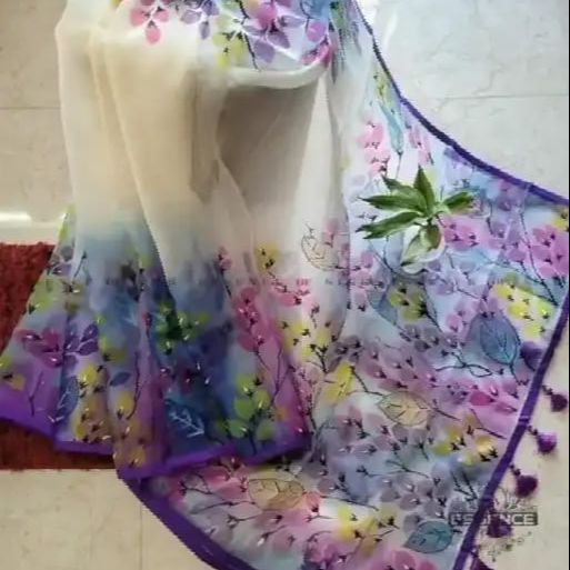 Half Silk Exclusive Design Hand Printed Saree for women