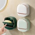 Organizer Case With Lid Drain Soap Box Wall Mounted Punch-Free Soap Dish Flip-Top Creative Storage Rack Travel Storage. 