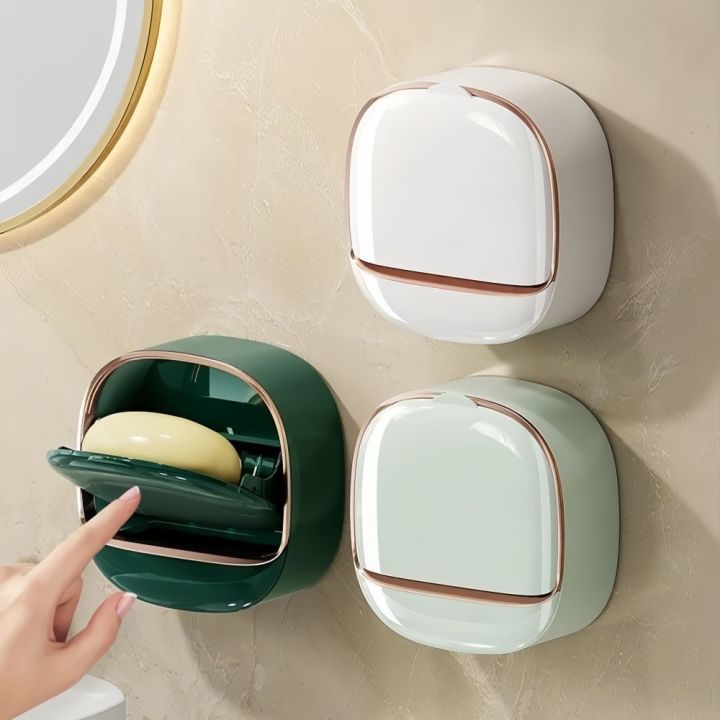 Organizer%20Case%20With%20Lid%20Drain%20Soap%20Box%20Wall%20Mounted%20Punch-Free%20Soap%20Dish%20Flip-Top%20Creative%20Storage%20Rack%20Travel%20Storage%20-%20Image%202