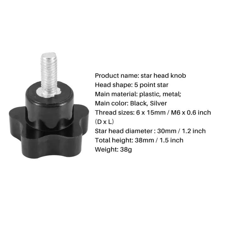 ZOROOM%20M6%20x%2015mm%20Male%20Thread%20Screw%20Star%20Head%20Locking%20Screw%20Handle%20Black%202%20Pcs%20-%20Image%206