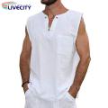 Sleeveless Tee Shirt Stylish Men's V-neck Le-up Ta Tops Sleeveless Solid Color Shirt with Patch cket Trendy Stwear. 