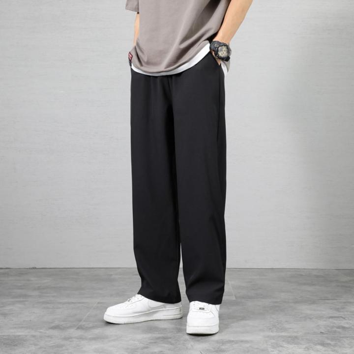 Men Ice Silk Pants Summer Casual Loose Cool Breathable Harem Pants Korean Solid Color Pattern Ice Silk Pants Men