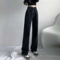 Black gray jeans for women's spring and autumn wear 2024 new high waisted straight loose fit small design with wide leg pants. 