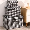 Houndstooth Cloth Storage Box Folding Storage Box Basket Student Dormitory Covered Storage Box Underwear Storage Artifact. 