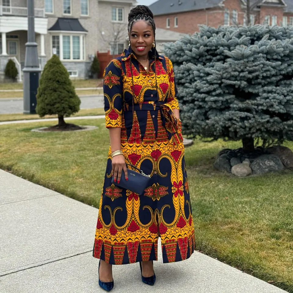african fashion house traditional dresses Denim Skater Mini Dress Medium