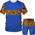 【2023】 3D Print African Dashiki Men's T Shirt Shorts Tracksuits Suit Summer Short Sleeve Men Folk Custom Outfits Plus Size Men Sets. 