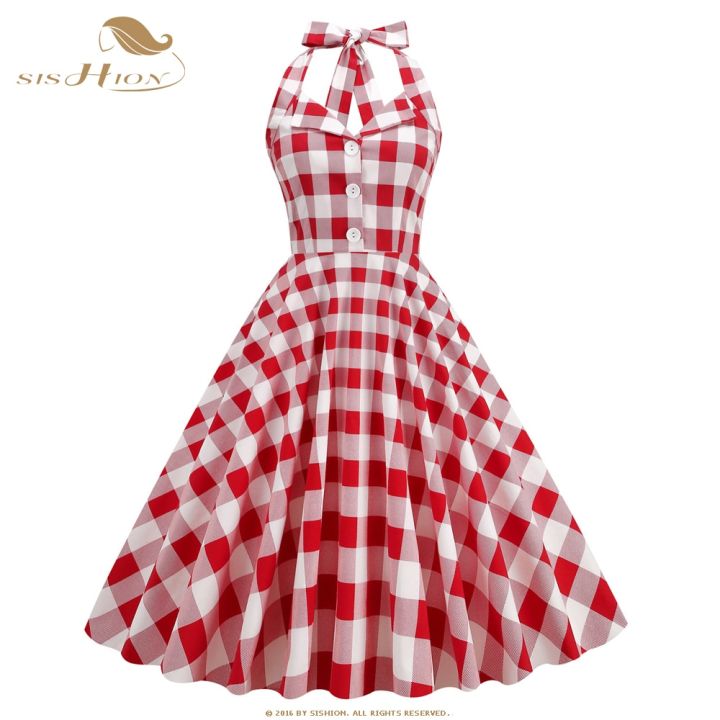 SISHION Hepburn Summer Dress Women Polka Dot Vintage Swing Robe Rockabilly Housewife Retro 50s Pinup Dresses Vestidos VD2838